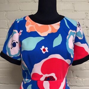Kate Spade Vibrant Blue and Red Floral Midi Dress